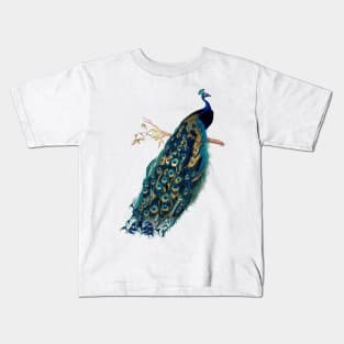 Vintage Peacock, Teal Kids T-Shirt